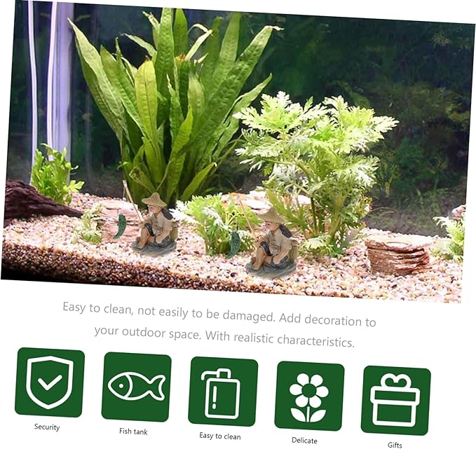 Alipis 2pcs Fisherman Statue Aquarium Ornament Fishing Figurines for Fish Tank Garden Decor Sand Table Decoration Safe for Random Colors