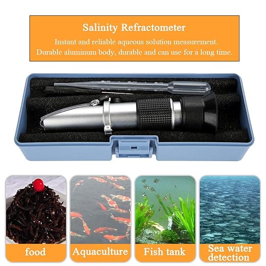Salinity Refractometer for Seawater and Marine Fishkeeping Aquarium, Saltwater Tester Hydrometer, Dual Sacle 0-100ppt & 1.000-1.070 Specific Gravity with ATC Automatic Temperature Compensation