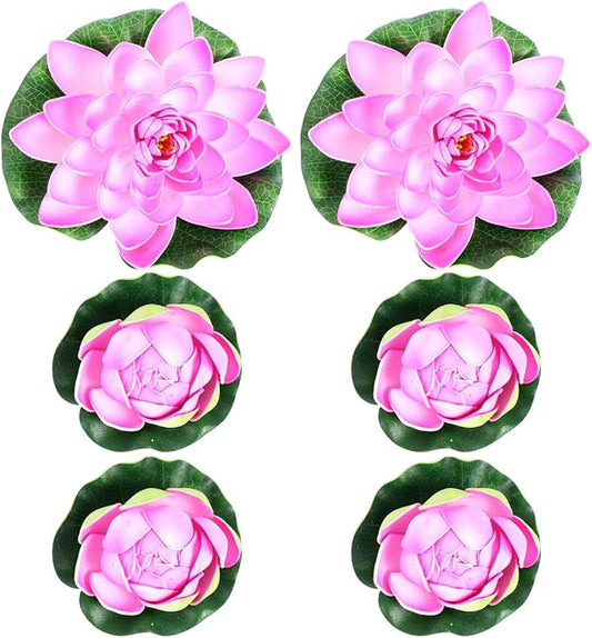 POPETPOP 6PCS Lotus Fake Pond Plants - Artificial Floating Water Lily Lotus Pool Decor - Realistic Water Lily Pads for Home Outdoor Patio Aquarium Wedding Party Decorations