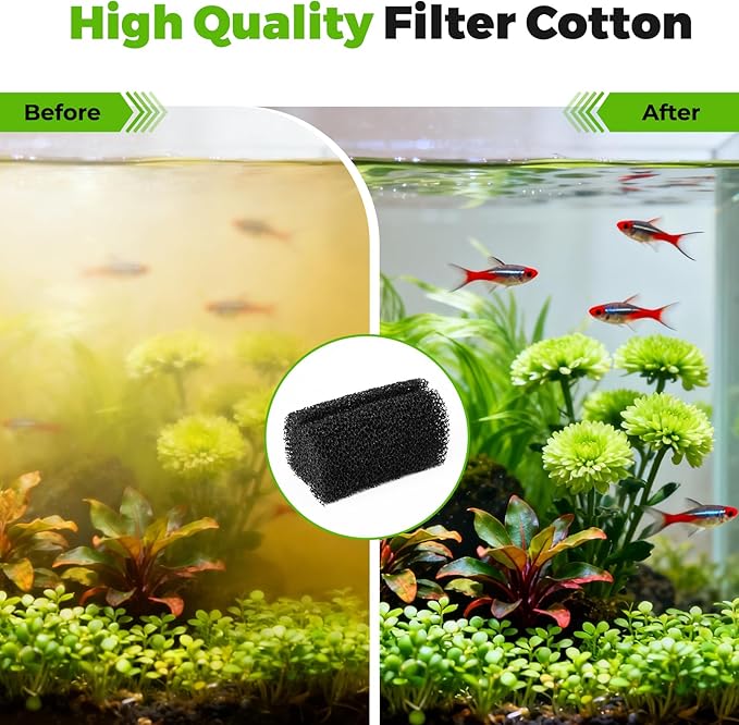 hygger Hang-On Back Aquarium Filter 3.5W Replacement Cartridges 4 Set, Activated Carbon Bio-Cotton for Small Fish Tank, Washable Reusable Filter Media for Odor Removal, Debris Filtration & Fish Safety