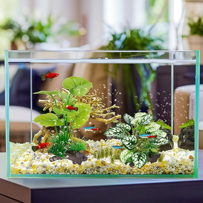 3-Pack Artificial Aquarium Plants Set - 2×6 inch & 1×5 inch Realistic Plastic Fish Tank Decor with Weighted Base for Betta Tanks, Aquascaping, Reptile Terrariums
