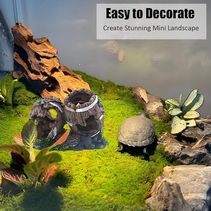Aquarium Decorations Cave – Resin Fish Tank Ornament Barrel Hideout for Betta, Shrimp & Small Fish, Rock Cave Shelter Breeding & Hiding Decor Broken Barrel Aquarium Decoration (Broken Barrel-02)