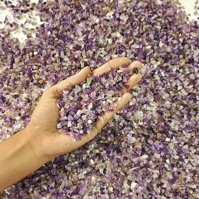 Shubhanjali Amethyst Chips Crushed Stone Crystal Natural Small Rocks Irregular Shape Stone Reiki Healing Gemstones for Garden Aquarium Vases Plants Decoration (1 lb,Purple)