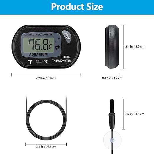 DaToo Aquarium Thermometer with Large LCD Display Fahrenheit/Celsius(℉/℃) Fish Tank Thermometer for Aquarium Reptile Terrarium Digital Water Thermometer with Suction Cup