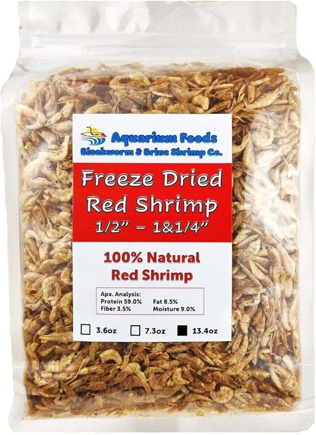 Red Shrimp, 1/2" to 1&1/4" Floating Freeze Dried Red Shrimp for All Tropical Fish, Cichlids, Catfish, Marines, Pond Fish, Turtles, Hamsters, Reptiles…13.4oz Clear Bag