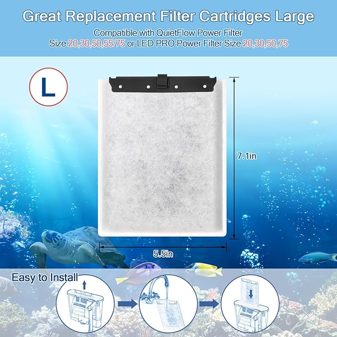 10 Pack Large Replacement Filters Cartridges Compatible with QuietFlow Power Filter Size 20,30,50,55/75 or LED PRO Power Filter Size 20,30,50,75