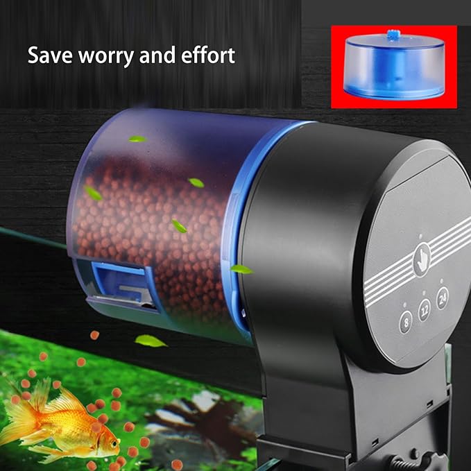 Automatic Fish Feeder for Aquarium, 200ml Auto Food Dispenser with Timing Feeding, Mute Design for Betta Koi Turtle Small Tank