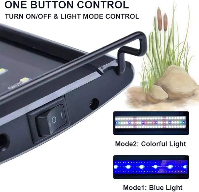 LED Full Spectrum Aquarium Lights, Fish Tank Light with Extendable Brackets for Planted Tanks with 2-Channel Control, Blue White LEDs Aquarium Light for Freshwater Fish Tank