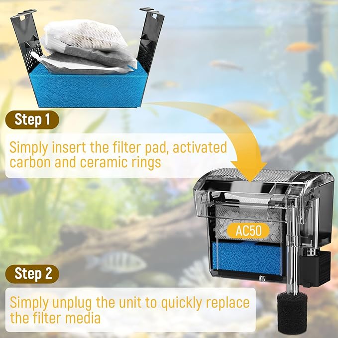 Big Peng AC50 Aquarium Filter Media Maintenance Kit Compatible with Aquaclear Fluval AC50 Power Filters, Includes 1 Blue Foam, 2 Activated Carbon, 1 BioMax Pellets, 2 Intake Strainer Sponge
