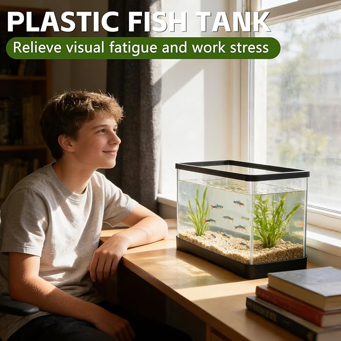 2 Gallon Plastic Rectangular Fish Tank, Large Clear Shatterproof Aquarium for Betta Fish Reptiles Succulents Flower Centerpiece, Fish Terrarium for Centerpiece Home Office Desktop Decors Gift
