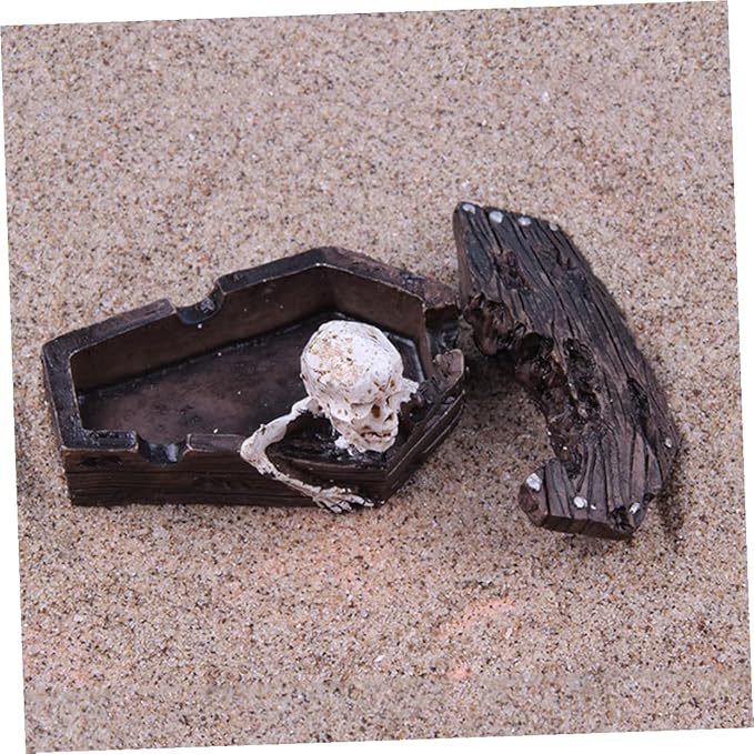 NOLITOY 2pcs Resin Coffin Decor for Fish Tank Aquarium Skull Landscaping Ornaments Safe for Lightweight and Versatile for Desktop and Sand Table Display