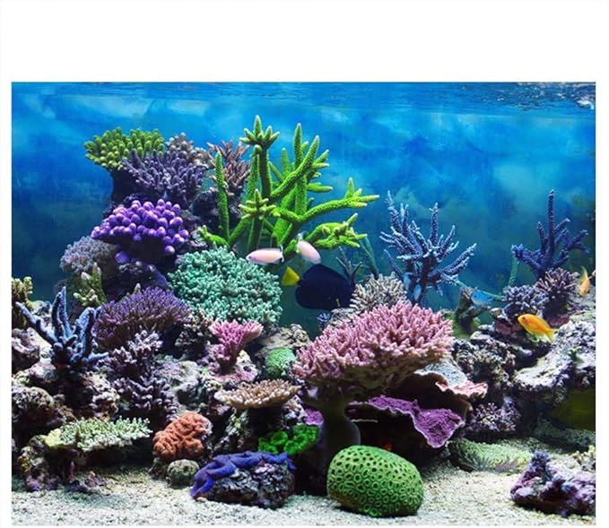 Fish Tank Poster, PVC Adhesive Fish Tank Decorations Pictures Aquarium Fish Tank Background Poster Underwater Coral Backdrop Decoration Paper (61 * 41cm)