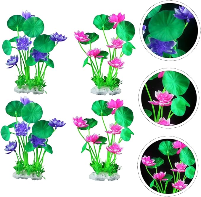 Elegant 4 Piece Resin Lotus Fish Tank Decor Safe for Salt Fresh Water Aquariums