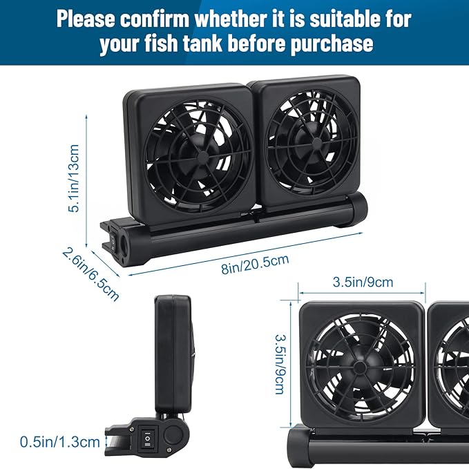 Aquarium Fan 2 3 4 Heads, Aquarium Chillers Cooling Fan Adjustable Fish Tank Cooling Fan with 2 Wind Speed Fan for Water Tank, Aquarium Tank Chiller (2 Head)