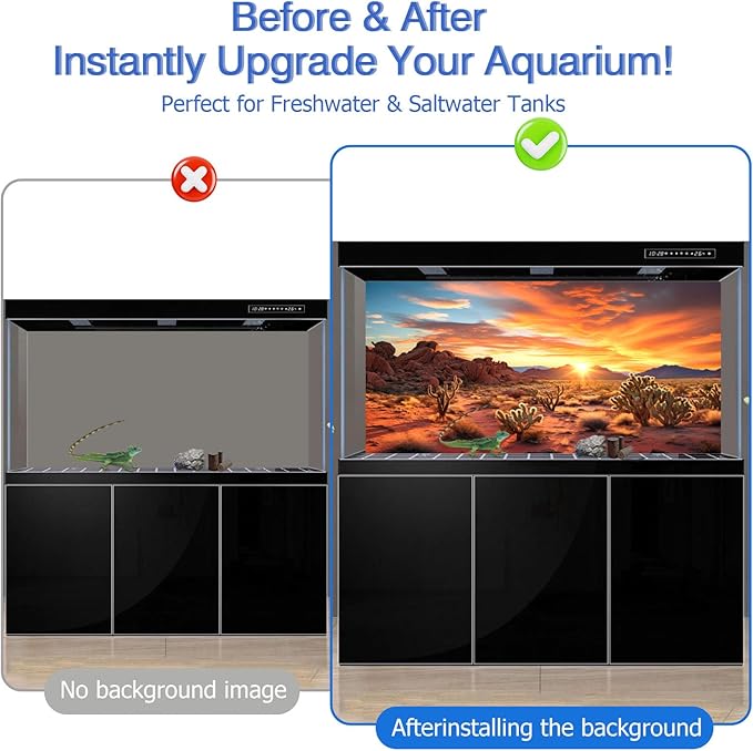 Aquarium Background & Terrarium Background – Ultra HD Static Cling, Tape-Free, Desert Sunset Design for Reptile Tank Decorations, Perfect for Bearded Dragon and Leopard Gecko Tanks 17.7 X 35.4 Inches