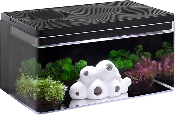 Harmony Deluxe 8 Gallon All-in-One Aquarium Kit, Award-Winning Fish Tank with Lid, Integrated Filtration, LED Light, Low-Iron Glass, Black Tank with Black Top