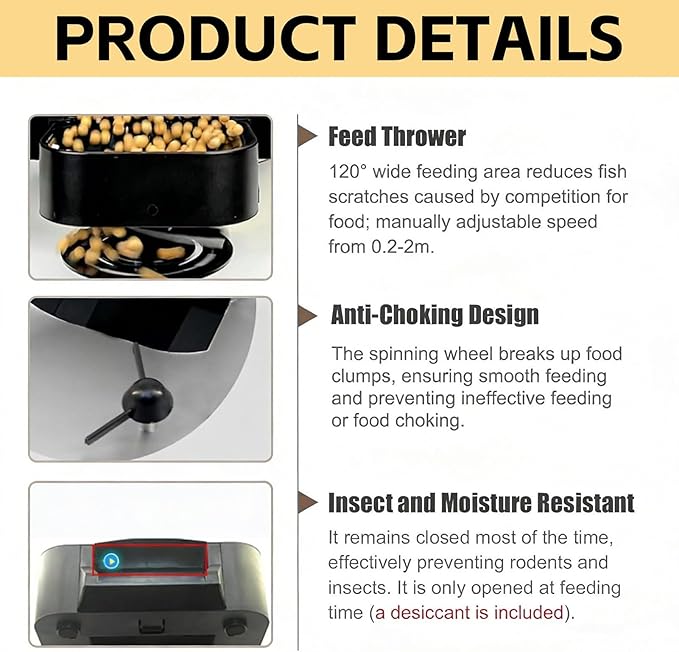 Automatic Fish Feeder for Pond 4l/10l Large Capacity,Automatic Pond Fish Food Dispenser Vacation Timer Pond Fish Feeder Adjustable Food Dispenser Moisture-Proof Outdoor Koi Feeding(Silver,10L)