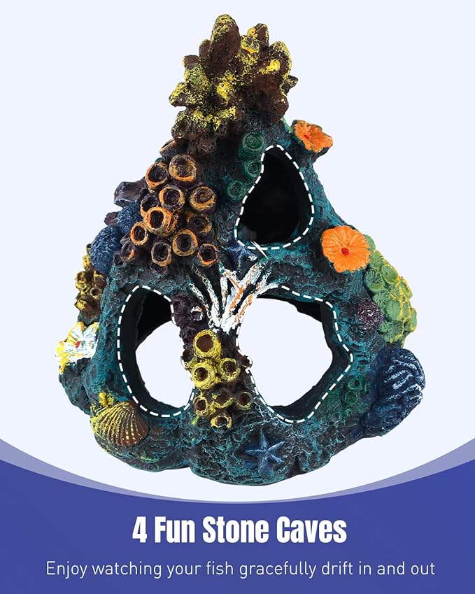 Uniclife Aquarium Decor, Fish Tank Decorations, Realistic Resin Coral Reef Rock Ornament & Plants Set for Fish Tank Decor, Colorful Aquarium Cave Decorations for Freshwater & Saltwater Tanks