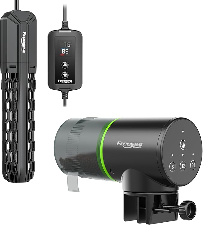 FREESEA Automatic Fish Feeder and 100W Submersible Aquarium Heater for Fish Tank