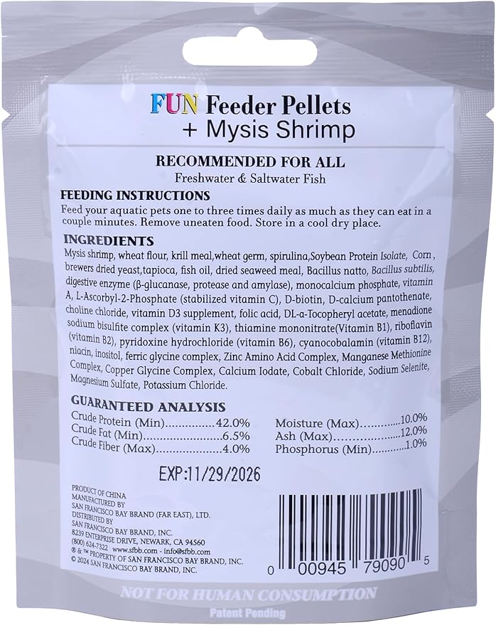 San Francisco Bay Brand Fish Food 0.7 oz - Fun Feeder Sinking Fish Food Pellets for Tropical Fish, Goldfish Food with Mysis Shrimp - 0.6-0.9mm Micro Pellets for Freshwater & Saltwater Fish, 20g
