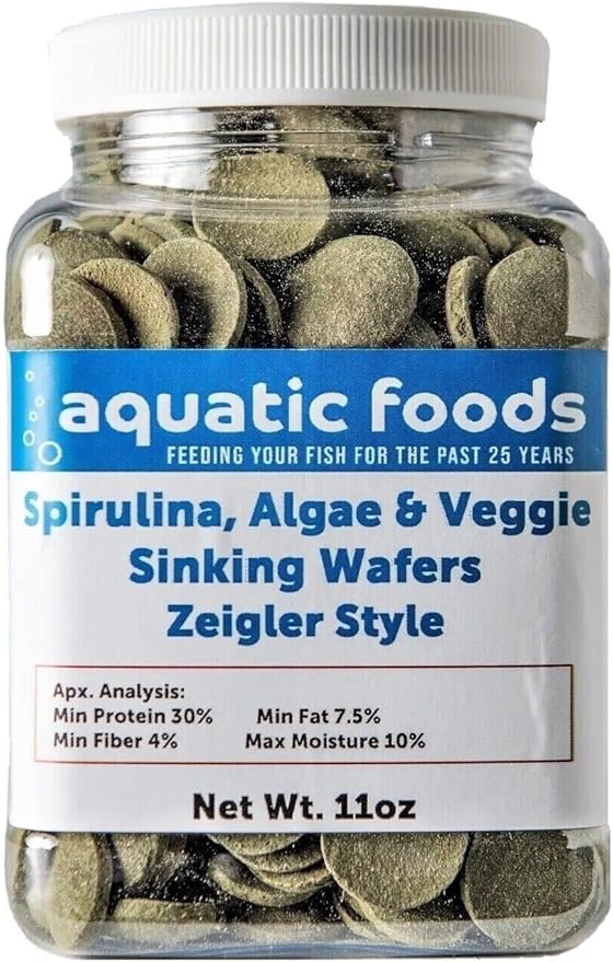 16mm - 5/8" Wafer of Spirulina, Algae, Veggies, Sinking Wafer for Bottom Fish, Shrimp, Snails, Crabs, Crayfish, All Tropical Fish, Zeigler Style Wafers...11oz Small Jar