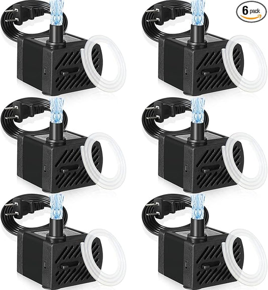 Lounsweer 6 Pcs Small Fountain Pump 50gph Mini Submersible Water Pump with 3.3 ft Tube 3W Quiet Water Fountain Pumps for Fish Tank Hydroponics Fountains Ponds Aquariums