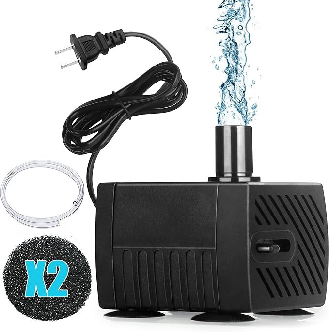 Submersible Pump 53GPH(200L/H) Fountain Pump Accessories kit, The Machine Parts of Neptonion Reptile Water Feeder, Includes 2.5W Aquarium Pump, 2 Carbon Foam and a Water Pipe