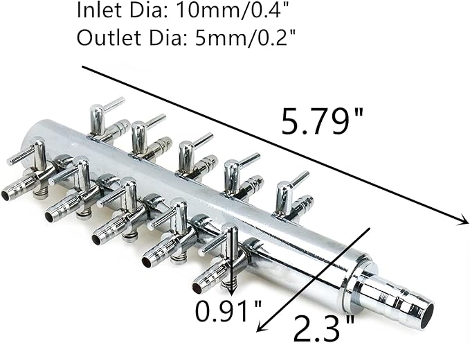 Aquarium 10 Way Inline Manifold Air Flow Pump Tubing Splitter Lever Control Valve