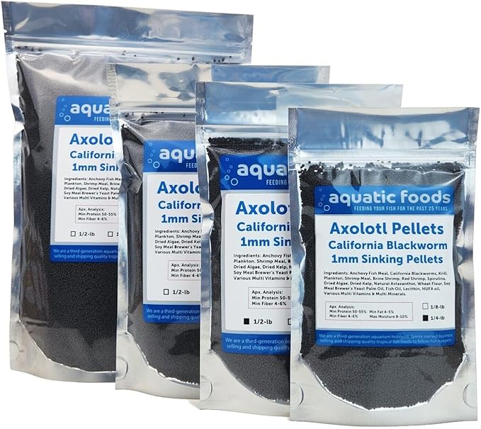 Axolotl Blackworm Pellets. 1mm-1/32 Sinking California Blackworm Micro Pellets for Baby Axolotl, Frogs, Shrimp, Salamanders, Newts, Snails…1/2-lb Pouch Bag