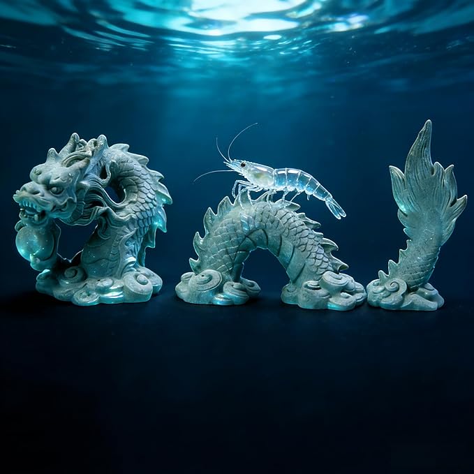 3-Piece Asian Dragon Aquarium Decor Set, Resin Bluestone Sand Ornaments, Sandstone Style, for Freshwater and Saltwater Fish Tanks and Gardens