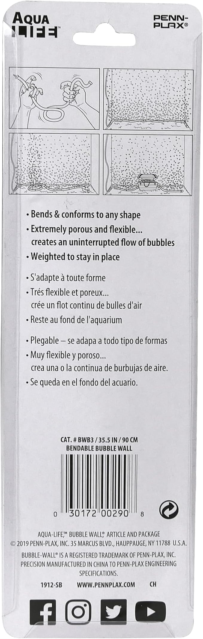 Penn-Plax Aqua Life Bendable Aquarium Bubble Wall – Flexible Air Diffuser and Bubbler for Fish Tanks – 35.5” Length