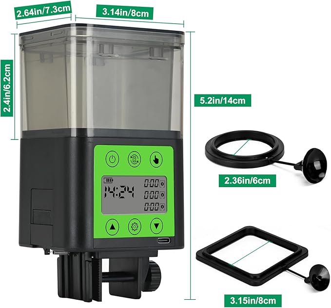 Lychee Automatic Fish Feeder USB Rechargeable 320ML Large Capacity Aquarium Fish Food Dispenser with Two Feeding Ring, Moisture-Proof-Aquarium Electric Timer Feeder for Vacation Business Trips