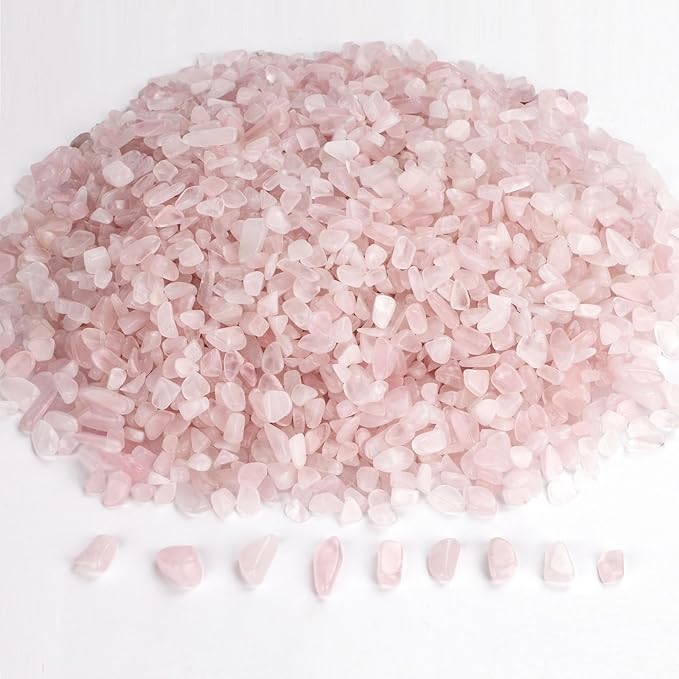 gemshan 2lb Rose Quartz Chips Natural Crushed Crystal Chip Bulk 7mm-9mm Irregular Healing Crystal Stone for Aquarium Vase Plant Decoration Craft DIY (Rose Quartz)