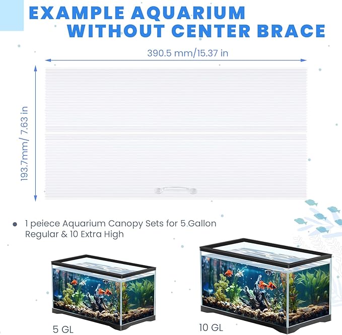 Sieral Aquarium Canopy Set Polycarbonate Greenhouse Panels 15.37 x 7.63 x 0.12 Inch for 5/10 Gallon Fish Tank Without Center Brace Aquariums Cover Fish Tank Lid, Clear