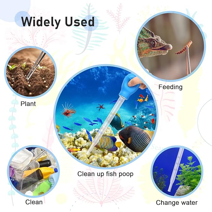 5 in 1 Aquarium Coral Feeder Kit, Luxiv 2 Pcs 60ml and 30ml Aquatic Reef Feeding Dropper with 10in Extender Pipe, 2 Pcs Stainless Steel Straight and Curved Aquarium Tweezers for Feeding Tong (Silver)