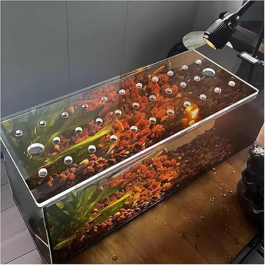Aquarium Anti-Jump Cover， Custom Terrarium Jumping Proof Hood - Avoid Cat Catching Fish with Fresh Air Hole Cut at Will(L35xW25cm(13.8x9.8in))