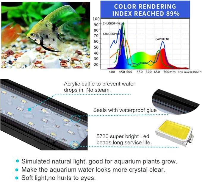 Upgraded Aquarium Light LED Full Spectrum 72-84 inch Foldable Adjustable Hood Lamp for Freshwater Marine Plant 180-210 cm Multi-Color Decorations Fish Tank Light