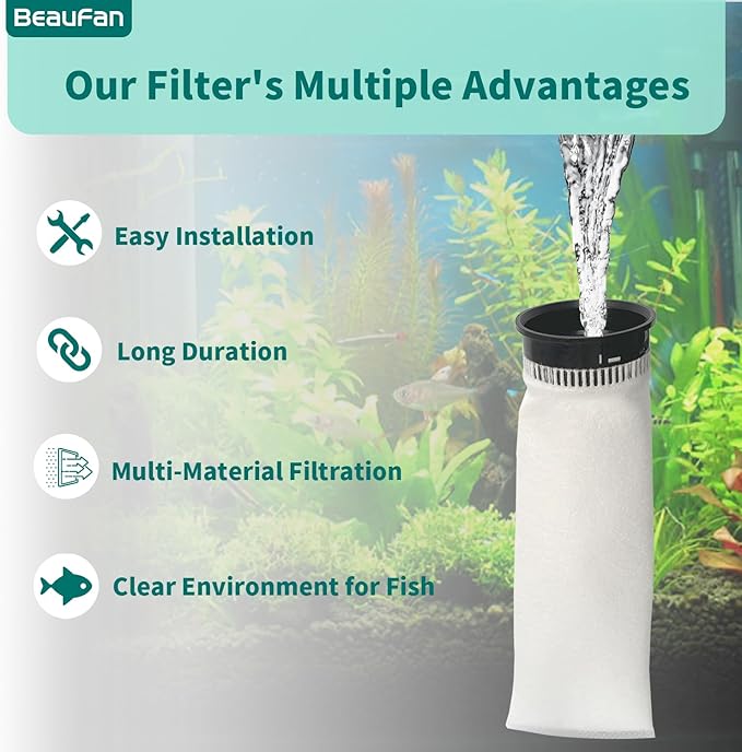 12 Pack 2.75 Inch 225 Micron Filter Sock Fits Waterbox, Eshopps, Fiji Cube Aquarium Models, and All 2.75" Filter Sock Holders