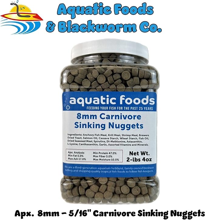 8mm - 5/16" Carnivore Sinking Pellets for Carnivore Cichlids, Catfish, Monster Fish, Bottom Fish, All Large Fish, Also Koi & Pond Fish. - WL…2-lbs 4oz Jar