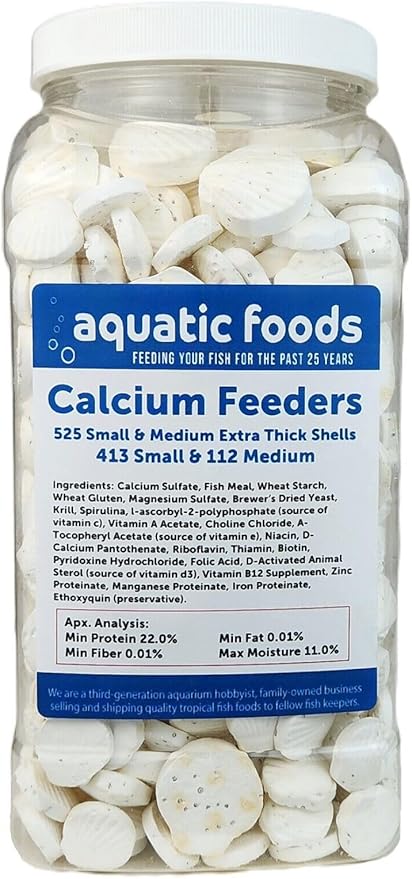 Calcium Feeder Small & Medium Shells. Extra Thick Shells for Shrimp, Snails, Crabs, Crayfish, Hermit Crabs and All Tropical Fish…525 Count Jar