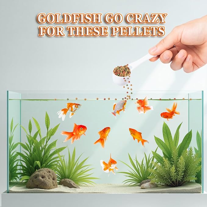 Goldfish Fish Food Floating Pellet - Color Enhancing with Antarctic Krill Spirulina Balanced Diet for Pond Tank Fish Promotes Growth Clear Water, 12oz