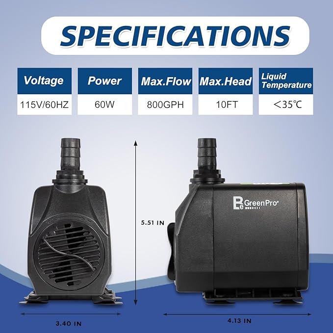 800GPH Submersible Water Pump(3000L/H 60W), Adjustable Ultra Quiet Fountain Pump with 4 Nozzles 10ft High Lift for Aquarium, Fish Tank, Pond, Waterfall, Outdoor, Hydroponics