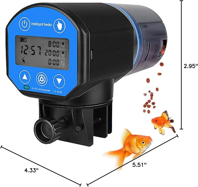 Automatic Fish Feeder,USB Rechargeable 200ML Large Capacity Aquarium Fish Tank Food Dispenser with Timer for Small Tank, Big Aquariums & Pond for Vacation and Weekend
