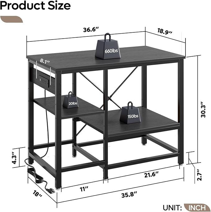 Bestier 40-50 Gallon Fish Tank Stand with Power Outlet, 36x19 Metal Aquarium Stand with Filter Storage, 6-Leg Reptile Tank Stand with 3-Tier Adjustable Storage Shelves, 660LBS Capacity, Black Oak