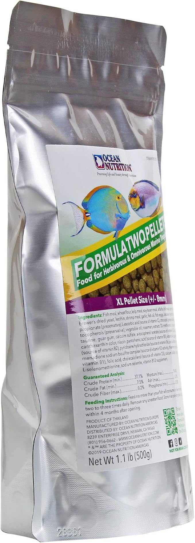 Ocean Nutrition Formula Two Pellets - Fish Food for Herbivorous & Omnivorous Marine Tropical Fish, High Protein(40%) - 1.1 lbs (500 g) XL Pellets