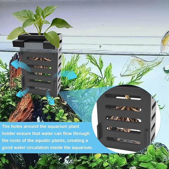 2Pack Aquarium Plant Holder Hanging Aquarium Planters with Hooks and Suction Cups Aquarium Planter Cups Fish Tank Plant Holders for Aquatic Plant Cultivation, Aquascape Decoration