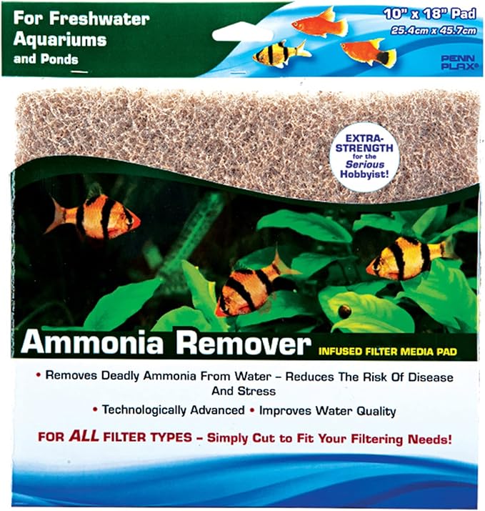 Penn-Plax Ammonia Reducer Aquarium Filter Media Pad – Easy to Cut into Any Size Your Filter Requires – 10” x 18”