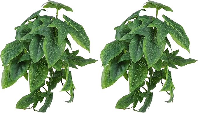 2PCS Artificial Water Plant,Simulation Vine,Lifelike Plastic Leaves Decoration with Suction Cup,Plastic Plant Aquatic Water Grass Decor for Fish Tank (Sweet Potato Leaves)