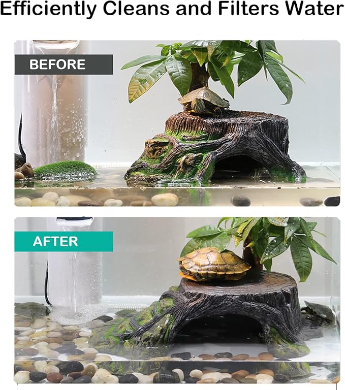 Aquarium Filter Fish Tank Filter for Turtle Tanks, Reptiles, Amphibians, Frog, Cichlids, Newt or Fish Tank Waterfall Flow Water Clean Pump (White Filter)