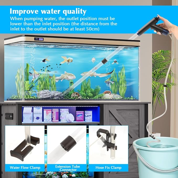 Fish Tank Cleaner Kit,Fish Aquarium Gravel Cleaner Small Manual Aquariums Water Changer for Fish Turtle Tanks Cleaning Manure Sand Wash(Color:Black+Transparent)